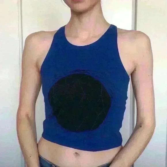 Ardene Blue Geometric  Triangle Handmade Ink Art to Wear Print Tank Top Small - Picture 4 of 10